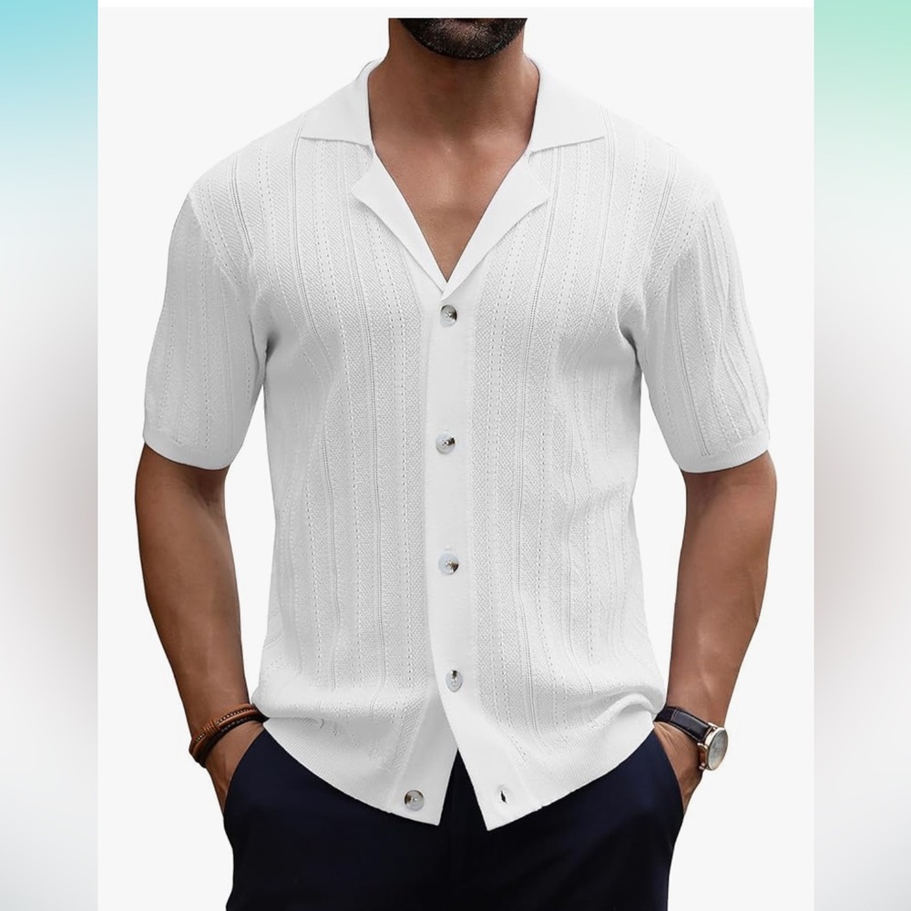 URRU Men's Knit‎ Button Down Shirt  NWT
